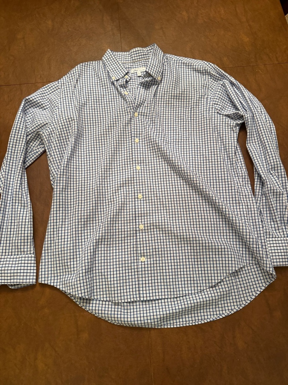 Peter Millar Never Worn Men's Blue, Orange and White Check Button-Down Shirt